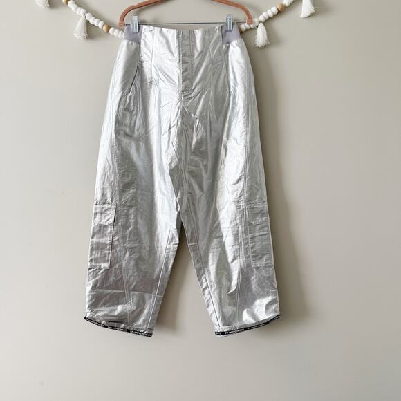 Free People Mesmerize Me Shine Pants Metallic Cargo Low Rise Silver Size Small - Picture 9 of 10